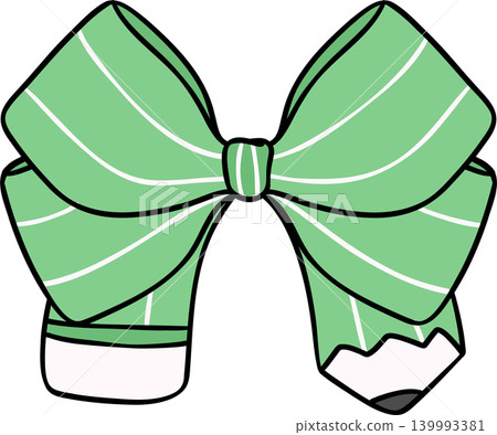 Green Pencil Bow Hand Drawn Doodle, pencil in Bow Shaped Green Pencil Bow Hand Drawn Doodle, pencil in Bow Shaped 139993381