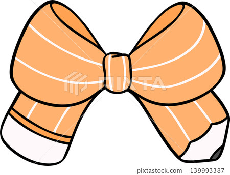 Cute Orange Pencil Bow Hand Drawn Doodle, pencil in Bow Shaped Cute Orange Pencil Bow Hand Drawn Doodle, pencil in Bow Shaped 139993387