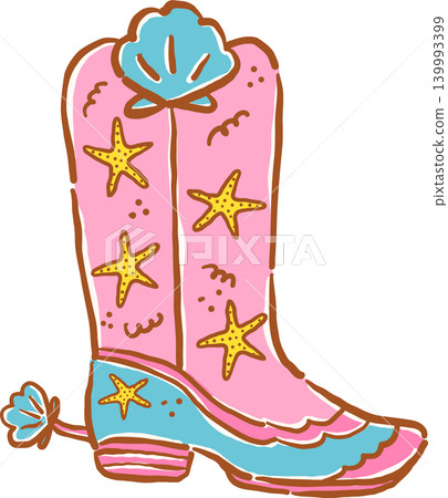Retro Coastal Summer Pink Cowboy Boot with Seashells and Starfish Whimsical Hand Drawn Retro Coastal Summer Pink Cowboy Boot with Seashells and Starfish Whimsical Hand Drawn 139993399