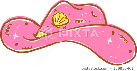 Retro Coastal Summer Cowboy Pink Hat with Seashell Whimsical Hand Drawn Retro Coastal Summer Cowboy Pink Hat with Seashell Whimsical Hand Drawn 139993401