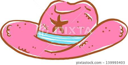 Retro Coastal Summer Cowboy Pink Hat with Starfish Whimsical Hand Drawn Retro Coastal Summer Cowboy Pink Hat with Starfish Whimsical Hand Drawn 139993403