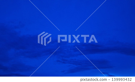 Deep Blue Cloudy Sky Background with Dramatic Atmospheric Evening Nature Scene 139993432