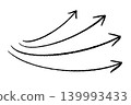 A set of simple curved arrows drawn with hand-drawn brush lines, a rough, hand-drawn style line icon material for explaining flow. 139993433