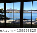 The beautiful Lake Chuzenji as seen from the black lattice window frame. 139993825