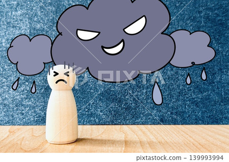 A person who is unwell due to a headache on a rainy day A person who is unwell due to a headache on a rainy day 139993994