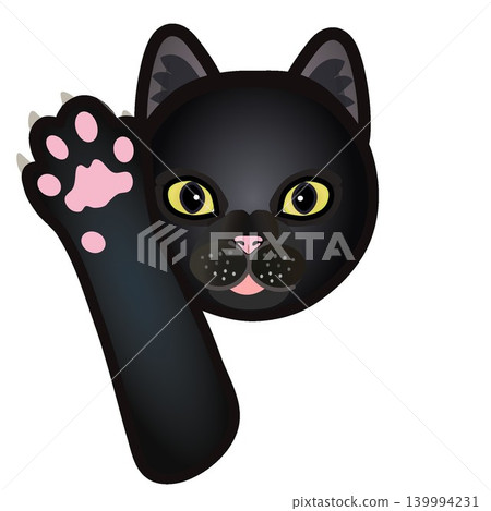 Illustration of a black cat's face and front paws 139994231