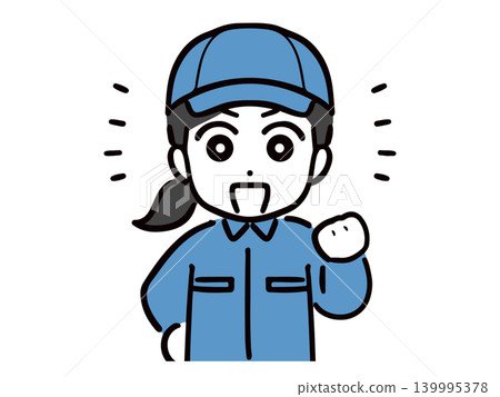 A young female worker with a smile and a victory pose (upper body, front view) A young female worker with a smile and a victory pose (upper body, front view) 139995378