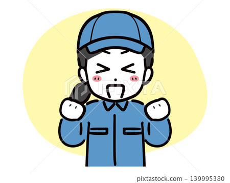 A young female worker celebrates with a fist pump (upper body, front view). A young female worker celebrates with a fist pump (upper body, front view). 139995380
