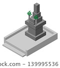 日式墓碑的等距插圖，墓碑上沒有銘文，飾以式葉紋。 139995536