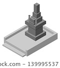 一幅簡單的日式墓碑等距插圖，沒有任何文字。 139995537