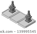 墓地中傳統日式墓碑的插圖，包括碑文和空墓穴。 139995545