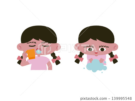 Vector illustration of a girl washing her hands and gargling. Vector illustration of a girl washing her hands and gargling. 139995548