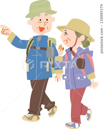 一對老年夫婦正在享受徒步旅行。 一對老年夫婦正在享受徒步旅行。 139995574