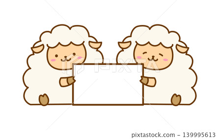 An illustration of two sheep holding a message board. An illustration of two sheep holding a message board. 139995613