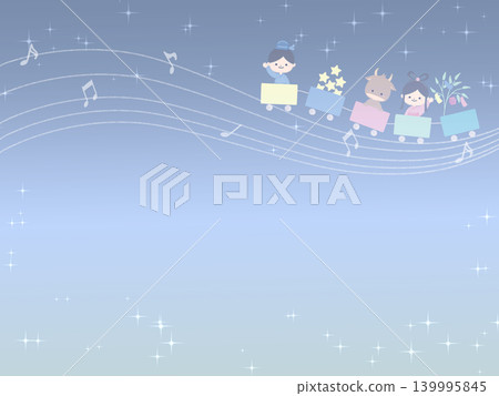 Orihime and Hikoboshi on a train with the night sky as the background. Orihime and Hikoboshi on a train with the night sky as the background. 139995845