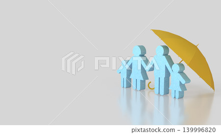 Family Protection Under Yellow Umbrella 3d render. 139996820