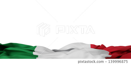 Italian flag isolated on white background with fabric texture and copy space 3D render Italian flag isolated on white background with fabric texture and copy space 3D render 139996875