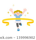 A girl crosses the finish line with a smile. 139996902