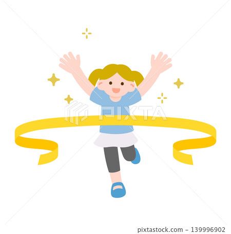 A girl crosses the finish line with a smile. A girl crosses the finish line with a smile. 139996902