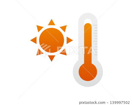 太陽和溫度計插圖向量素材（高溫、熱浪、夏季、溫度、防暑措施、警告、透明背景、扁平化） 139997502