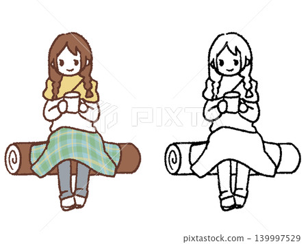 A girl resting while sitting on a log A girl resting while sitting on a log 139997529