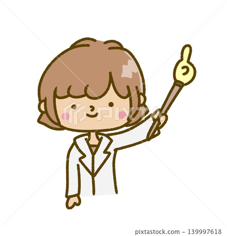 A woman in a white coat is using a pointer to show the area she wants people to pay attention to. A woman in a white coat is using a pointer to show the area she wants people to pay attention to. 139997618