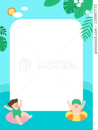 Children swimming in the summer beach. Children swimming in the summer beach. 139997773