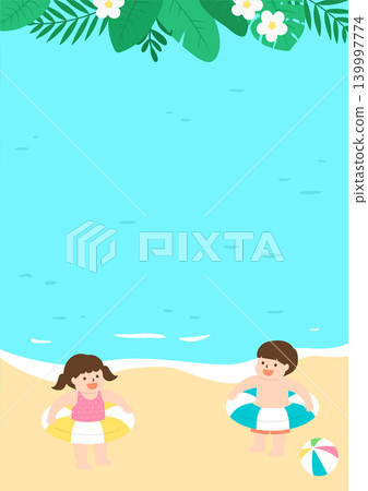 Children swimming in the summer beach. Children swimming in the summer beach. 139997774