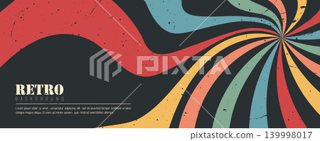 Groovy 70s spiral with sun rays. Psychedelic retro background. Grunge poster with noise. Vintage Vector design Groovy 70s spiral with sun rays. Psychedelic retro background. Grunge poster with noise. Vintage Vector design 139998017