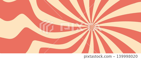 Spiral hypnosis with stripes and Starburst burst. Groovy 70s background. Retro carnival Vector design Spiral hypnosis with stripes and Starburst burst. Groovy 70s background. Retro carnival Vector design 139998020