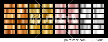 Gradient Gold Foil texture. Copper swatch, rose gold and silver Palette. Metallic color strip or radiant background pattern Vector illustration Gradient Gold Foil texture. Copper swatch, rose gold and silver Palette. Metallic color strip or radiant background pattern Vector illustration 139998059
