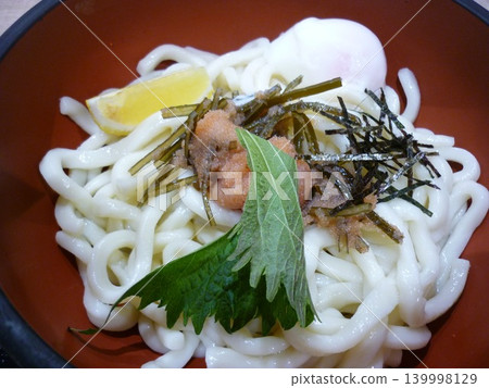 Mentaiko (spicy cod roe) bukkake udon Mentaiko (spicy cod roe) bukkake udon 139998129