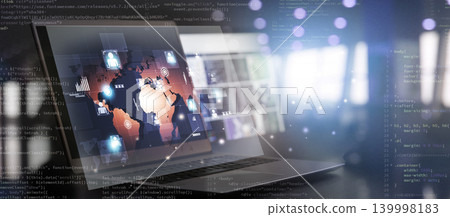 laptop web coding in process banner laptop web coding in process banner 139998183