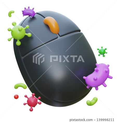 3D Render of Computer Mouse with Bacteria and Viruses 3D Render of Computer Mouse with Bacteria and Viruses 139998211