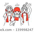 A simple illustration of women in red cheering. 139998247
