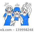 A simple illustration of women in blue cheering. 139998248