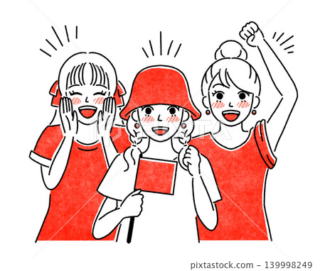 一幅簡單的插圖，描繪了穿著紅色衣服的女性歡呼雀躍。 139998249
