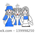 A simple illustration of women in blue cheering. 139998250