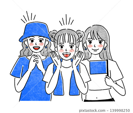 一幅簡單的插圖,描繪了身穿藍色衣服的女性歡呼雀躍。 一幅簡單的插圖,描繪了身穿藍色衣服的女性歡呼雀躍。 139998250