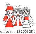 A simple illustration of women in red cheering. 139998251
