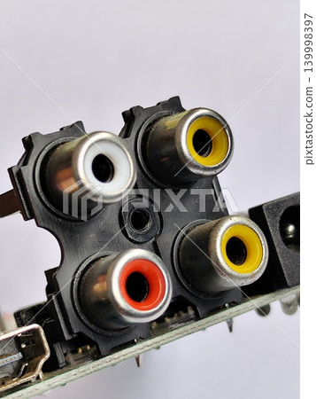 female rca hole input stock image 139998397