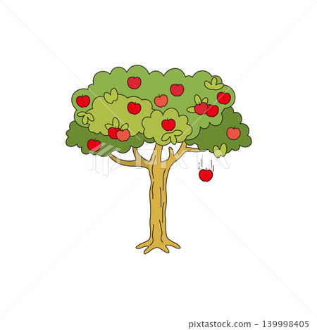 An apple tree, a cute apple tree laden with many red fruits. An apple tree, a cute apple tree laden with many red fruits. 139998405