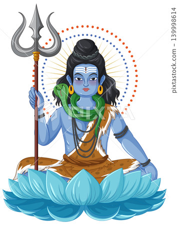 Hindu Deity Shiva Sitting on Lotus with Trident and Snake Hindu Deity Shiva Sitting on Lotus with Trident and Snake 139998614