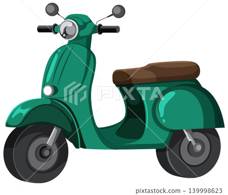 Classic Green Italian Style Motor Scooter Vector Illustration on White Background 139998623