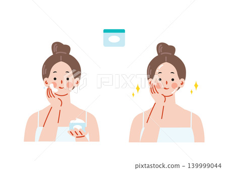 插圖：一位女士正在用乳霜滋潤皮膚。 139999044