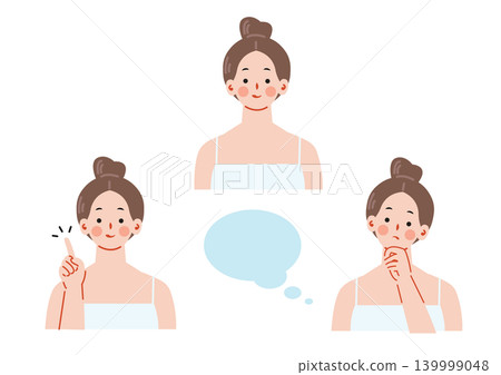 A set of illustrations depicting the facial expressions of women doing skincare. A set of illustrations depicting the facial expressions of women doing skincare. 139999048