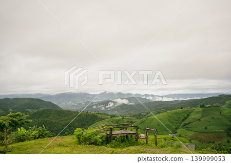 ecology travel with camping outdoor relax in rice field at chiangmai thailand in raining season 139999053