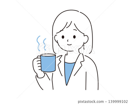 Illustration of a female office worker taking a break. 139999102