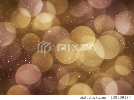 溫暖的金色圓形散景和空白區域漂浮在黑暗中。 139999184