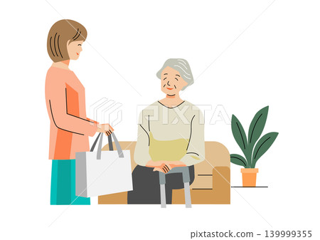 "Gentle Welfare and Care Vector Series" Shopping support for elderly women "Gentle Welfare and Care Vector Series" Shopping support for elderly women 139999355